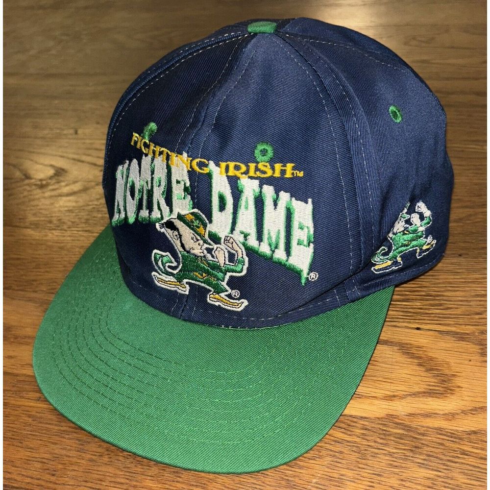 VTG Notre Dame Fighting Irish Embroidered Snapback Hat Cap Y2K Retro Navy Green